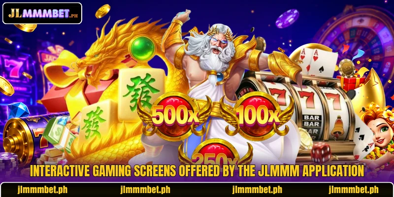 Interactive gaming screens offered by the JLMMM application