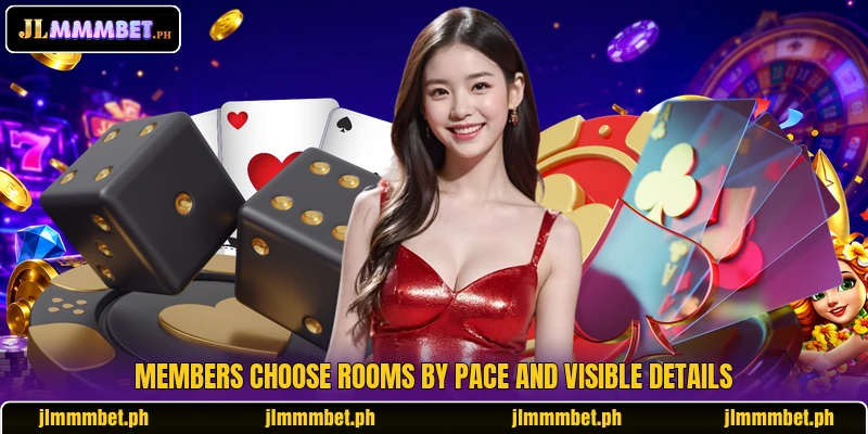 Members choose rooms by pace and visible details Members choose rooms by pace and visible details