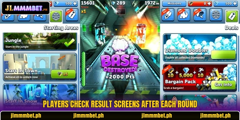 Players check result screens after each round