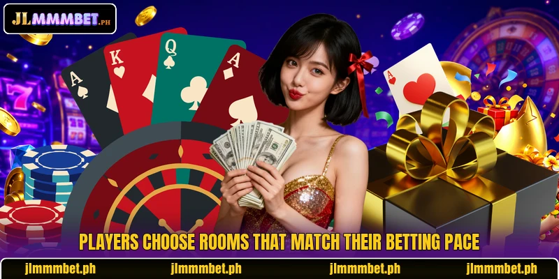 Players choose rooms that match their betting pace Players choose rooms that match their betting pace