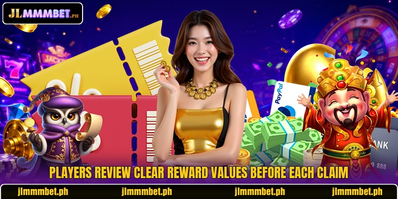 Players review clear reward values before each claim