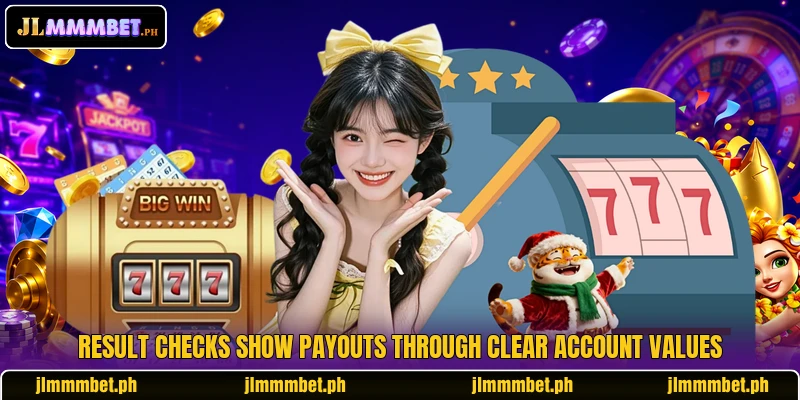 Result checks show payouts through clear account values Result checks show payouts through clear account values