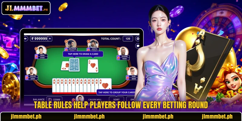 Table rules help players follow every betting round Table rules help players follow every betting round